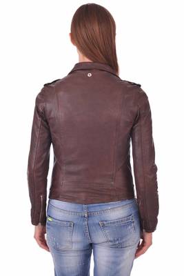women's brown lambskin leather biker jacket classic moto zip style classic 2