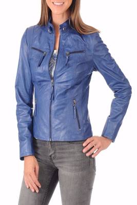 women's blue lambskin leather biker jacket classic moto zip style premium 1