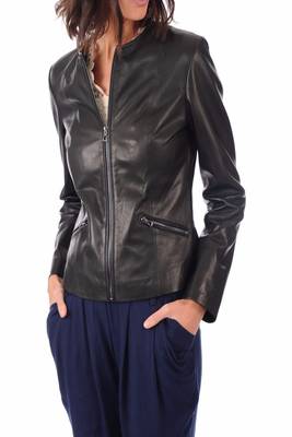 women's black lambskin leather biker jacket classic moto zip style premium original 1