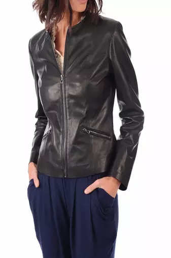 Women’s genuine lambskin black leather biker jacket slim fit designer motorcycle-c118
