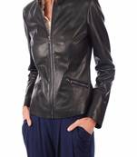 women's black lambskin leather biker jacket classic moto zip style premium original