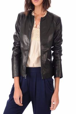 women's black lambskin leather biker jacket classic moto zip style premium original 2