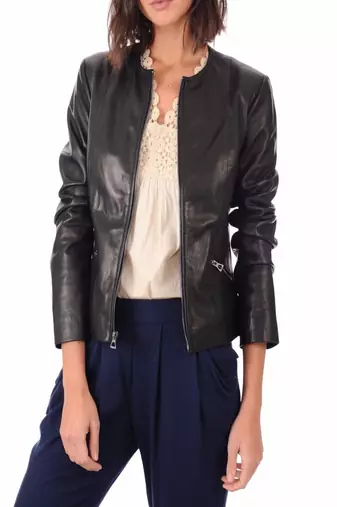 women's black lambskin leather biker jacket classic moto zip style premium original