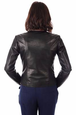 women's black lambskin leather biker jacket classic moto zip style premium original 3