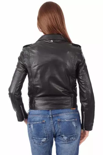 women's black lambskin leather biker jacket classic moto zip style premium high quality