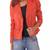 Women’s genuine lambskin orange leather biker jacket slim fit designer motorcycle-c120