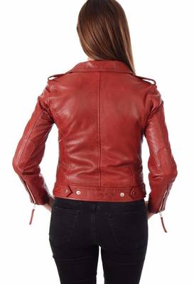 women's red lambskin leather biker jacket classic moto zip style authentic 2