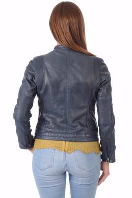 women's navy blue lambskin leather biker jacket classic moto zip style 2