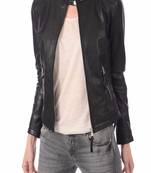 women's black lambskin leather biker jacket classic moto zip style premium top grade