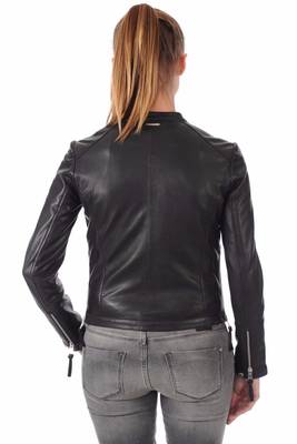 women's black lambskin leather biker jacket classic moto zip style premium top grade 2