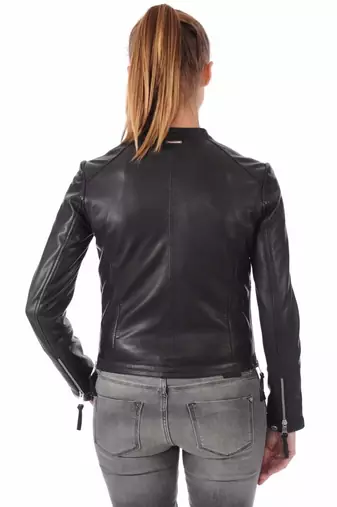 women's black lambskin leather biker jacket classic moto zip style premium top grade