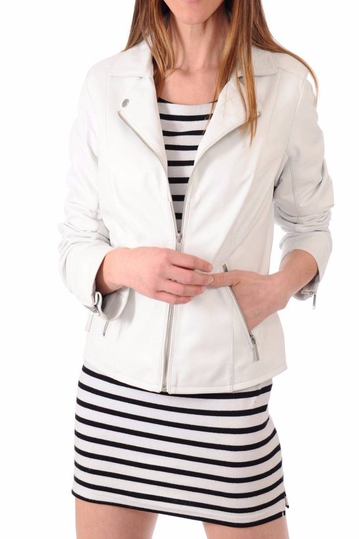 Women’s genuine lambskin white leather biker jacket slim fit designer motorcycle-c124