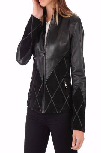 Women's black biker jacket slim fit real lambskin 100% handmade pure napa black-c125