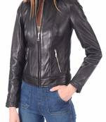 women's genuine lambskin leather biker jacket classic moto zip style classic