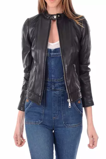 women's genuine lambskin leather biker jacket classic moto zip style classic