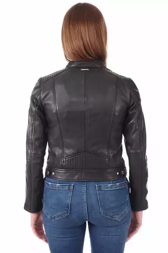 women's genuine lambskin leather biker jacket classic moto zip style classic