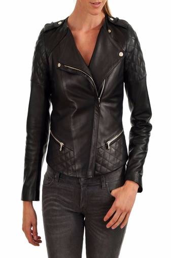 Womens genuine lambskin leather motorcycle slim fit designer ladies biker jacket-c128