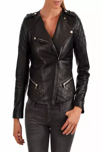 Womens genuine lambskin leather motorcycle slim fit designer ladies biker jacket-c128