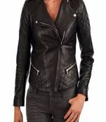 women's genuine lambskin leather biker jacket classic moto zip style versatile