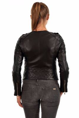 women's genuine lambskin leather biker jacket classic moto zip style versatile 2