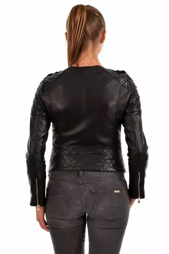 women's genuine lambskin leather biker jacket classic moto zip style versatile