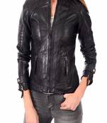 women's genuine lambskin leather biker jacket classic moto zip style timeless