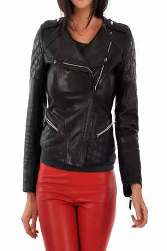 Womens genuine lambskin leather motorcycle slim fit designer ladies biker jacket-c131