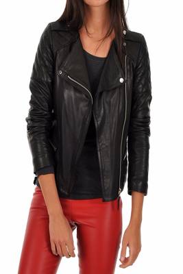 women's genuine lambskin leather biker jacket classic moto zip style distinctive 2