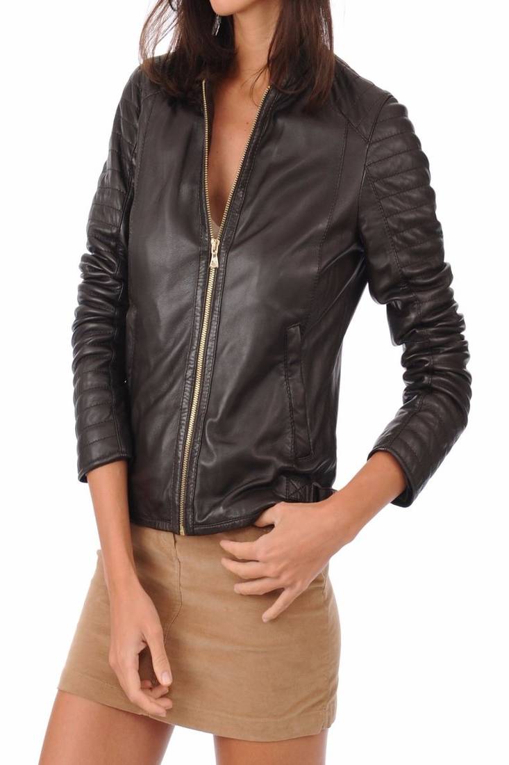 Womens genuine lambskin leather motorcycle slim fit designer ladies biker jacket-c132