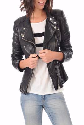 women's genuine lambskin leather biker jacket classic moto zip style deluxe 1