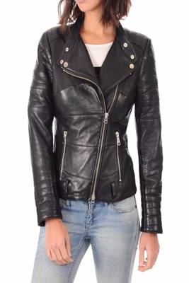 women's genuine lambskin leather biker jacket classic moto zip style deluxe 2