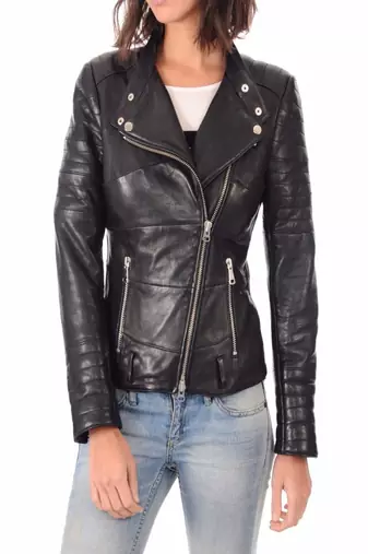 women's genuine lambskin leather biker jacket classic moto zip style deluxe
