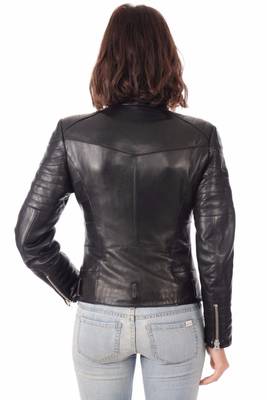 women's genuine lambskin leather biker jacket classic moto zip style deluxe 3