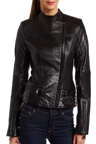 Womens genuine lambskin leather motorcycle slim fit designer ladies biker jacket-c134