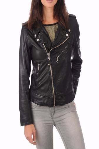 Womens genuine lambskin black leather motorcycle slim fit designer ladies biker jacket-c136