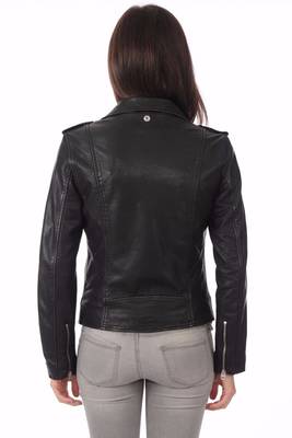 women's black lambskin leather biker jacket classic moto zip style premium fine 3