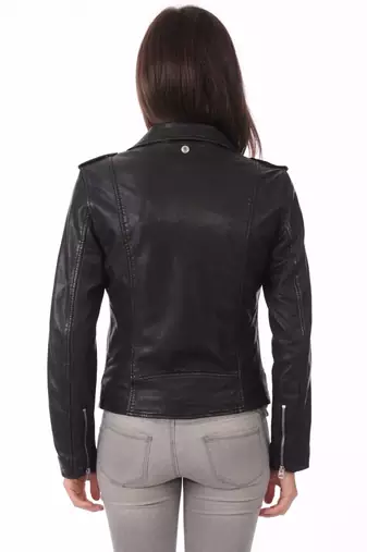women's black lambskin leather biker jacket classic moto zip style premium fine