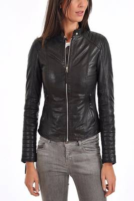 women's black lambskin leather biker jacket classic moto zip style premium pro 1