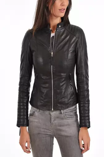 Womens genuine lambskin black leather motorcycle slim fit designer ladies biker jacket-c137