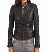 women's black lambskin leather biker jacket classic moto zip style premium pro