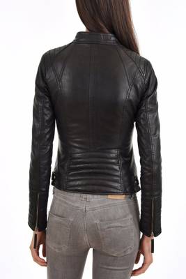 women's black lambskin leather biker jacket classic moto zip style premium pro 2