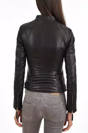 women's black lambskin leather biker jacket classic moto zip style premium pro