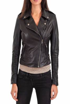 women's black lambskin leather biker jacket classic moto zip style premium ultimate 1