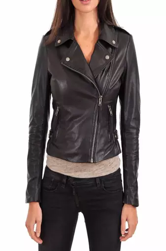 Womens genuine lambskin black leather motorcycle slim fit designer ladies biker jacket-c138