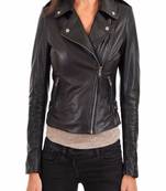 women's black lambskin leather biker jacket classic moto zip style premium ultimate