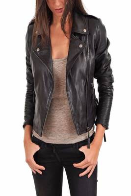 women's black lambskin leather biker jacket classic moto zip style premium ultimate 2