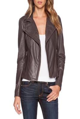 women's brown lambskin leather biker jacket classic moto zip style versatile 1