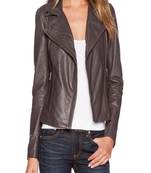 women's brown lambskin leather biker jacket classic moto zip style versatile