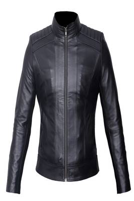 women's black lambskin leather biker jacket classic moto zip style premium advanced 1