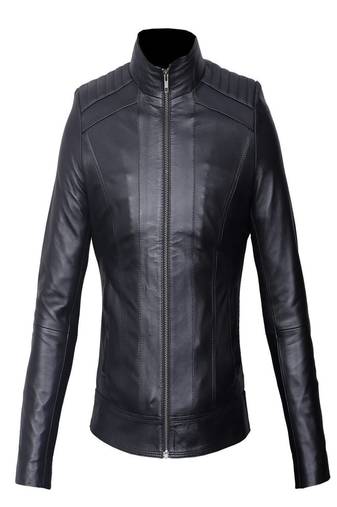Womens genuine lambskin black leather motorcycle slim fit designer ladies biker jacket-c141